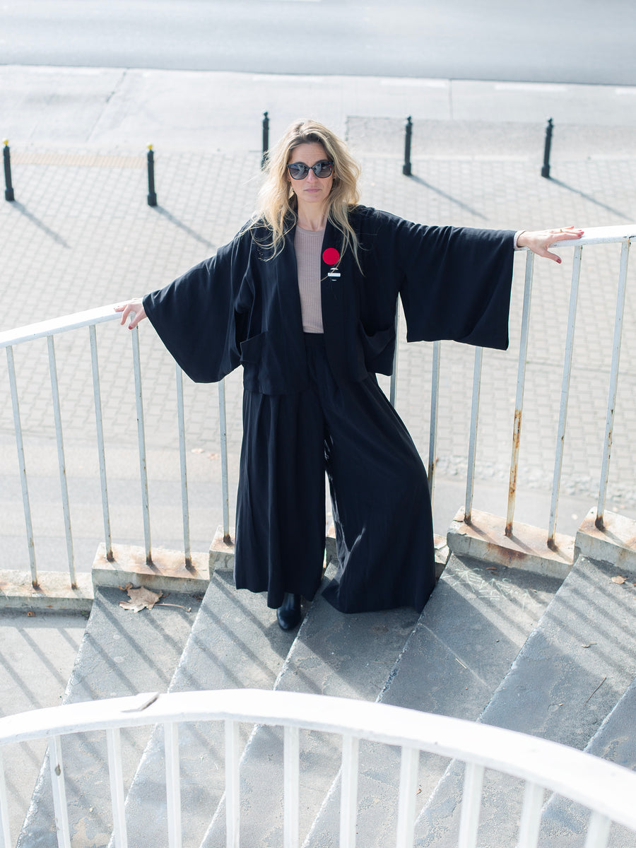 kimono Deep Black Tencel krótkie