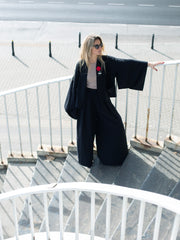 kimono Deep Black Tencel krótkie