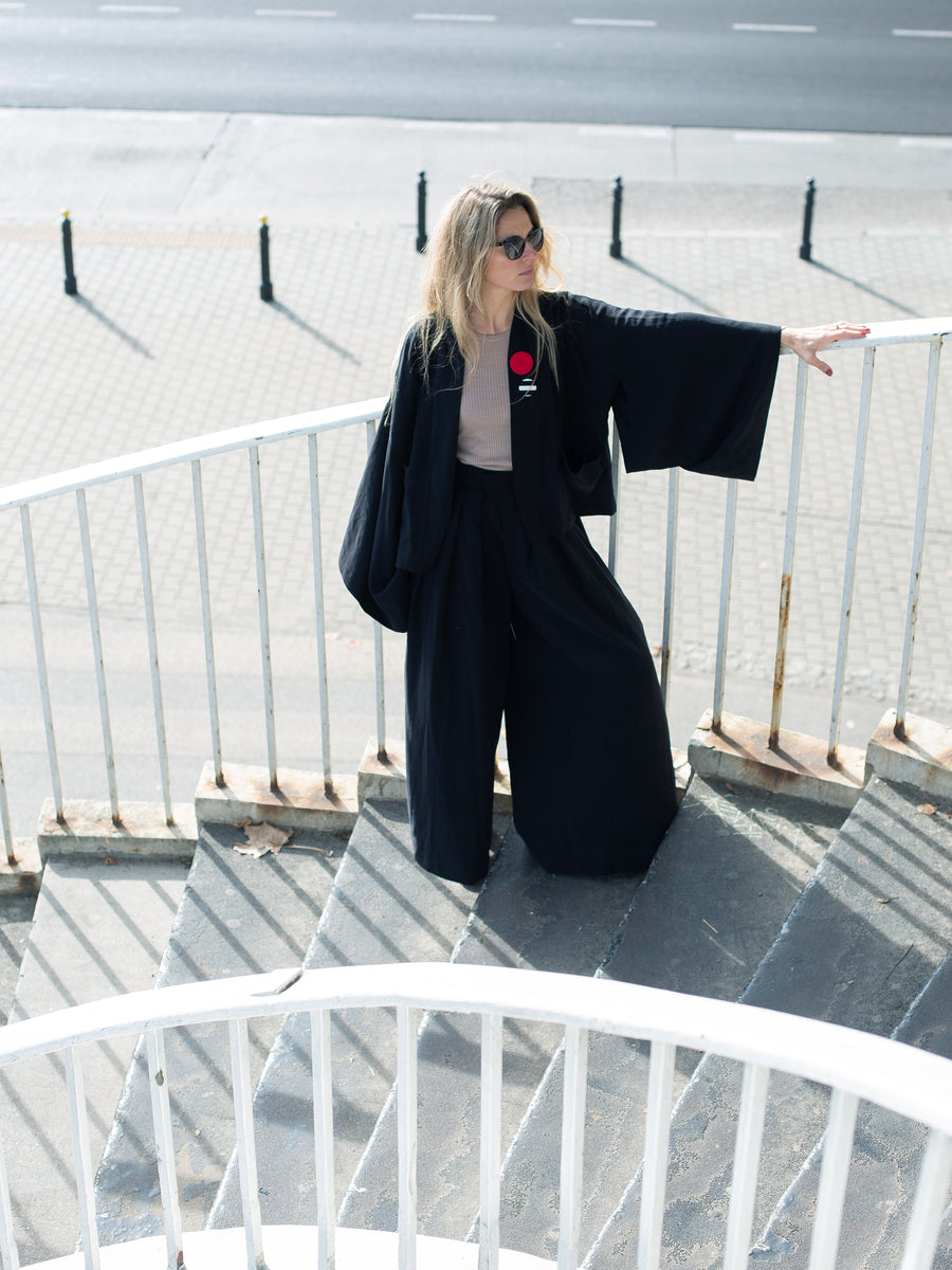 kimono Deep Black Tencel krótkie