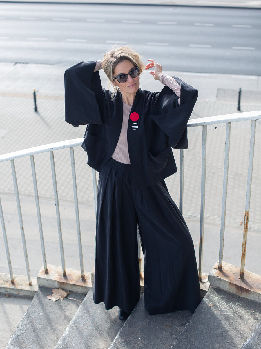 kimono Deep Black Tencel krótkie