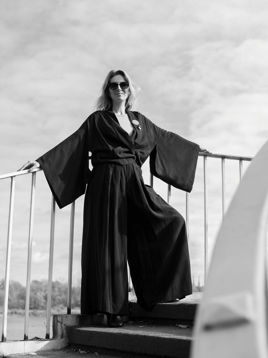 kimono Deep Black Tencel krótkie