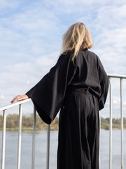 kimono Deep Black Tencel krótkie